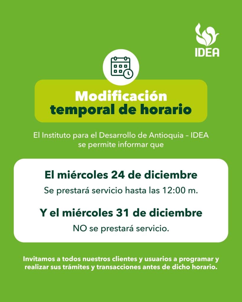 Modificación horario fin de año 2025