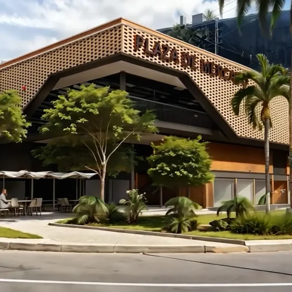 Render de la nueva Plaza de Mercado de Copacabana financiada por el IDEA con criterios de sostenibilidad 